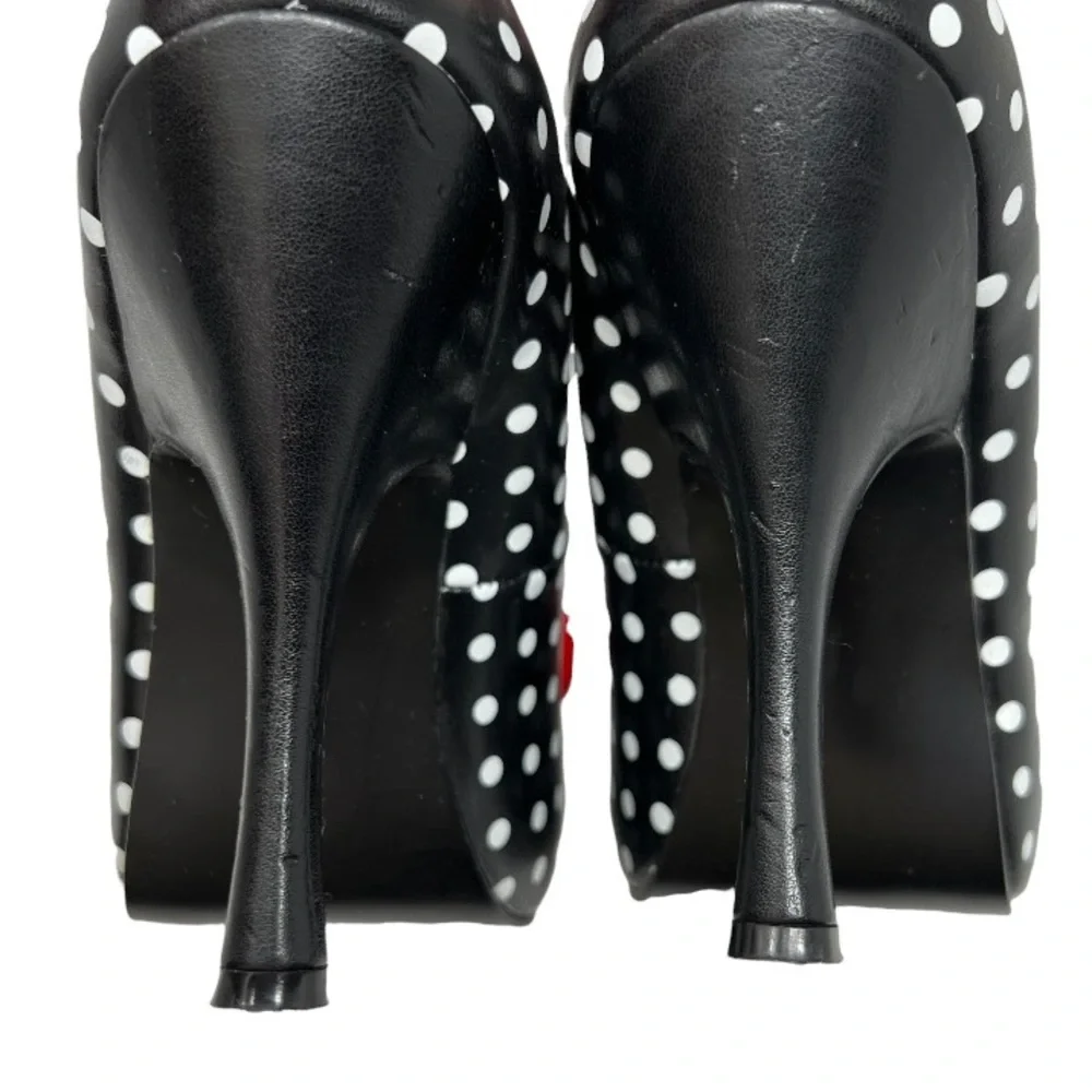 Pinup Couture Cutiepie 06 Heels Size 9 Black Polka Dot Red Bow Heart Cutout Toe - Picture 8 of 11